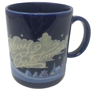 Merry Christmas Blue Coffee Mug Tea Cup Trees Darkens with Heat